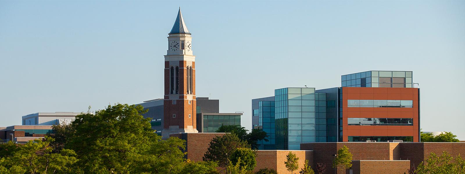 An image from the center of Oakland University's campus